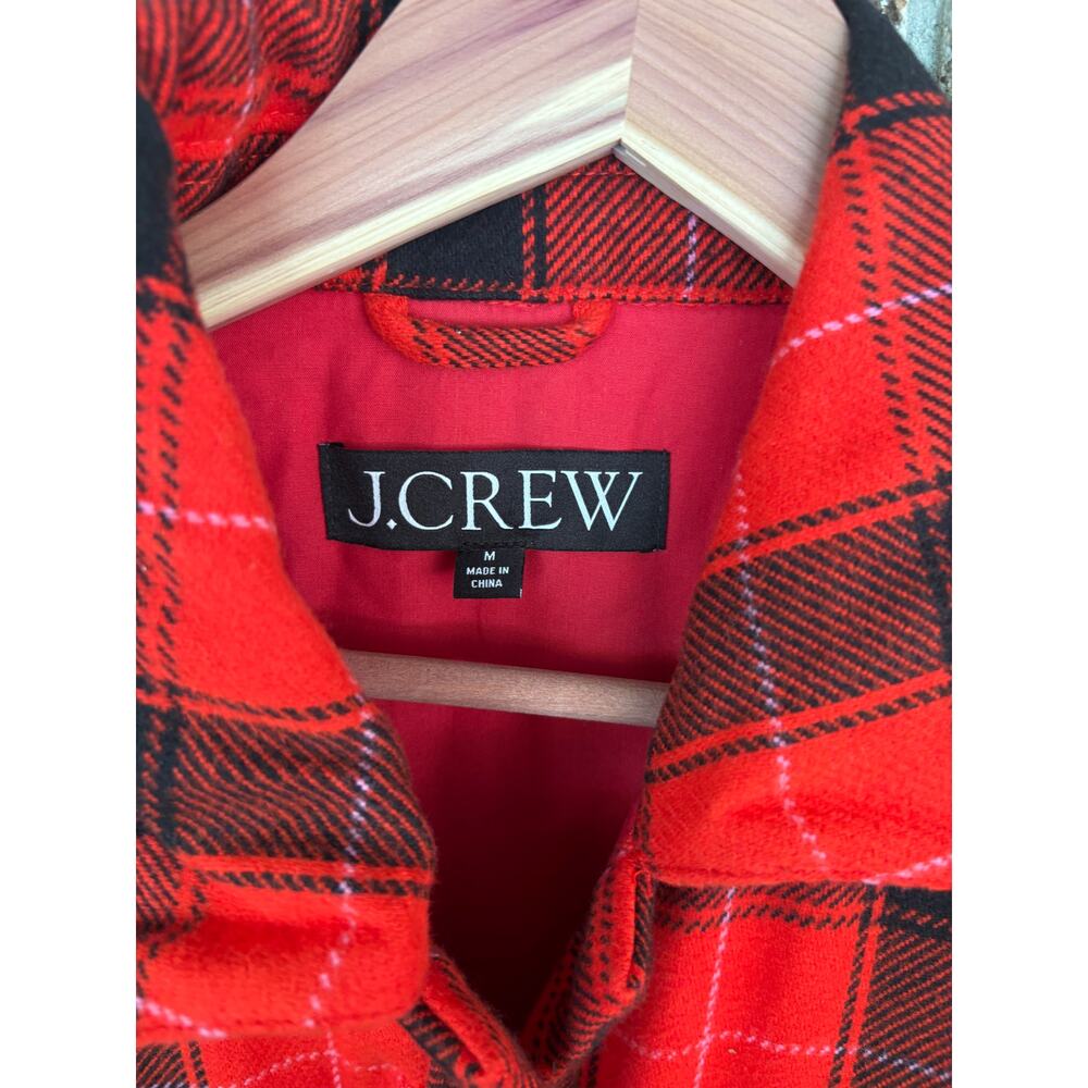 J.Crew Crop Puffer Jacket M Red Buffalo Check Plaid BV699 Black Western Prep - Picture 6 of 6
